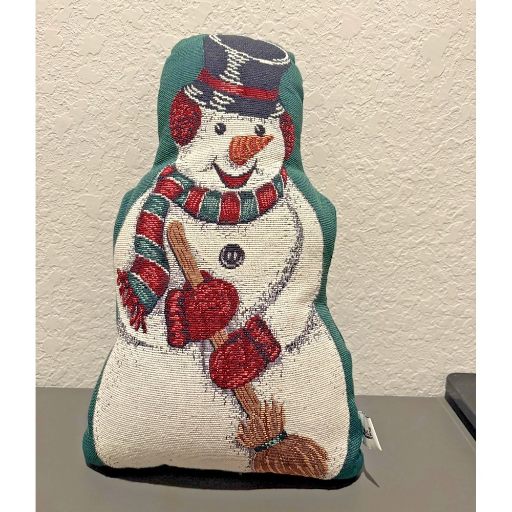 Vintage Riverdale Snowman Tapestry Pillow Christmas Decor